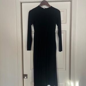 Beeson River Black Long Sleeve Stretch Midi Dress w/ Pockets | Small (Unmarked)